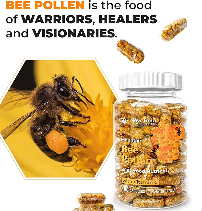 Bee Pollen Capsules – Organic Supplement for Pregnancy Support, Energy, Vitality, Wellness, Rich in Vitamins, Immune & Nutrient Boost, Premium for Men & Women, 100% Pure & Natural for Breast Growth