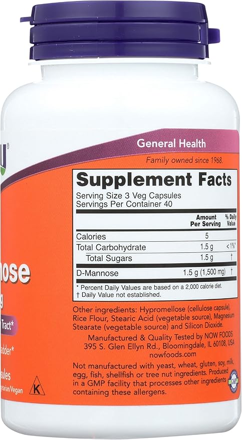 Now Foods D-Mannose, 120 Caps 500 mg (Pack of 3)