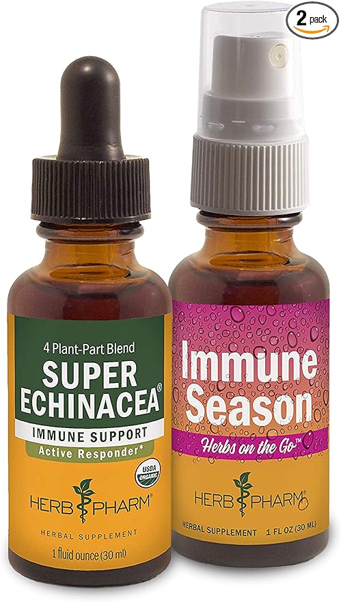 Herb Pharm Super Echinacea Kit - Includes Organic Super Echinacea Liquid Extract, 1 Ounce & Herbs on The Go: Immune Season Portable Spray, 1 Ounce