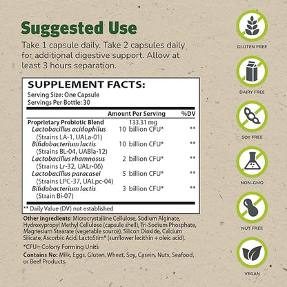 Master Supplements Theralac - 30 Capsules - Multi-Strain Probiotic for Optimal Gut Health + Gas & Bloating Relief - Gluten Free - 30 Servings