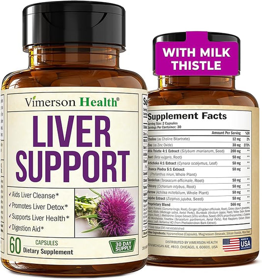 Liver Cleanse Detox & Repair Milk Thistle Supplement - Herbal Liver Support - Choline, Artichoke Extract & Chicory. Dandelion Root Supplement to Support Digestion & Promote Cellular Repair. 60 Caps