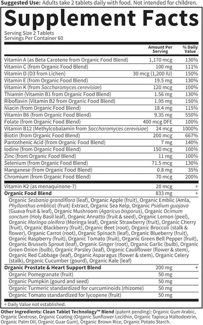 Garden of Life Organics Whole Food Multivitamin for Men 40+ 120 Tablets, Vegan Mens Multi for Health & Well-Being Certified Organic Whole Food Vitamins & Minerals for Men Over 40 Mens Vitamins