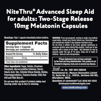 Advanced Sleep Aid Melatonin Dietary Supplement, 10mg Capsules, 60 Count