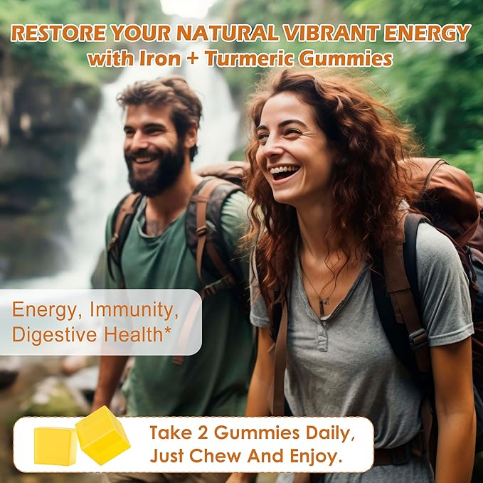 NEVISS Vegan Iron Gummies for Women & Men – Carbonyl Iron 25mg & Turmeric Extract 600mg with Vitamins C, A, B6, B12 & Folate Gummy Supplement for Energy, Immune & Red Blood Cell Support, 120Cts