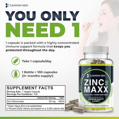 Zinc Supplements - Immunity + Skin + Reproductive Health Minerals - Zinc Chelate Immune Booster for Kids & Adults (2 Pack, Zinc MAXX)