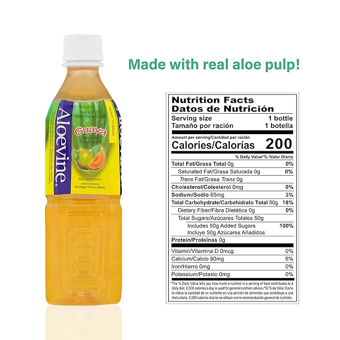 Aloevine Aloe Vera Drink (Guava, 16.9 oz 20 Pack)