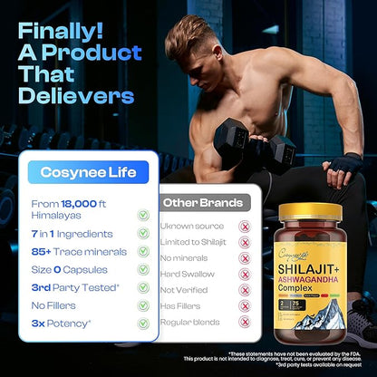 Himalayan Shilajit- Complex with Ashwagandha, Mace, Gokshura, Cinnamon & Piperine | Energy, Vitality & 85+ Trace Minerals, Shilajit for Men, Shilajit for Women, Regular Dose - 150 Capsules