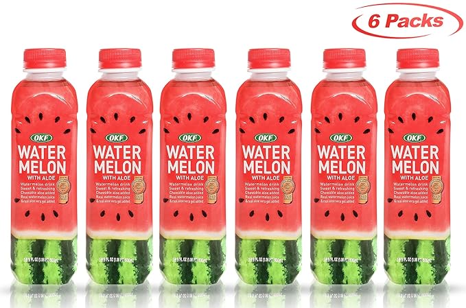 OKF Watermelon Aloe Vera Drink, Real Juice & Gel, 16.9 oz (6 Pack)