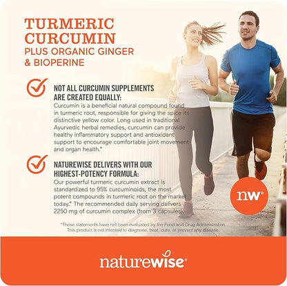 NatureWise Curcumin Turmeric 2250mg - 95% Curcuminoids & BioPerine Black Pepper Extract for Advanced Absorption - Daily Joint and Immune Health Support - Vegan, Non-GMO, 180 Count[60-Day Supply]