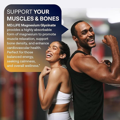 Md.Life Magnesium Glycinate Supplement - Easy to Swallow - 120 Count - Gluten Free Magnesium Glycinate Capsules for Sleep, Heart, and Muscle Health - Gentle on The Stomach & Highly Absorbable
