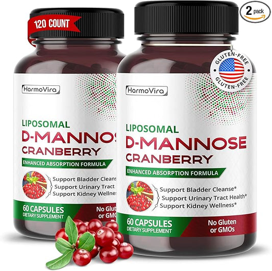 Liposomal D-MANNOSE Cranberry - Support Bladder Cleanse, Urinary Tract Health - 60-Day Supply - Made in The USA