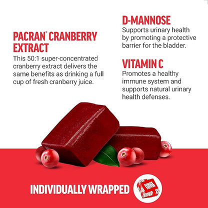 FORCE FACTOR Cranberry Soft Chews, Cranberry Supplement with D Mannose and Cranberry Extract to Support Bladder and Urinary Tract Health for Women, Vegan, Sweet Cranberry Flavor, 60 Soft Chews