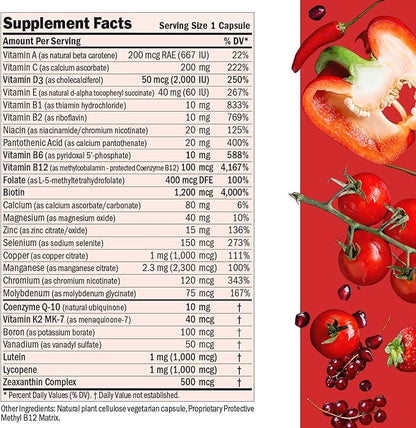 ANDREW LESSMAN Essential-1 Multivitamin 2000 IU Vitamin D3 30 Small Capsules - 100 mcg Methyl B12. CoQ10 Lutein Lycopene Zeaxanthin. High Potency. No Additives. Ultra-Mild. One Daily Capsule