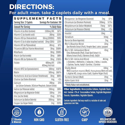 Vitamin World Ultra 360 Multivitamin for Men 50 Plus, Men's 50+ Multivitamin with Minerals & Herbs for Prostate Function, Supplement with Vitamin A, C, D, E & Zinc for Healthy Aging, 180 Caplets