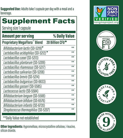 MegaFood MegaFlora Probiotic - Probiotics for Women Digestive Health - Immune Support Supplement - 20 Billion CFU - 14 Strains - Non-GMO - Vegetarian - 90 Mini Capsules (90 Servings)