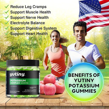 Potassium Supplement 500mg 3 in 1 Potassium Complex Gummies, Chewables with Potassium Citrate, Potassium Chloride, Potassium Gluconate, Extra Strength Blend, 60 Count