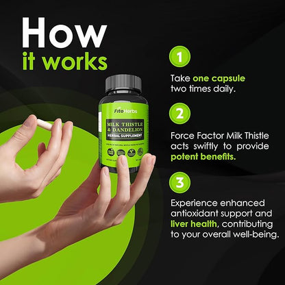 Milk Thistle & Dandelion 1000Mg - Digestive Health Support - Liver Detox Health Capsules - Vegan Milk Thistle Herbal Supplements - High-Potency Antioxidant Pills - 90 Count