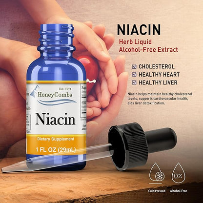 HoneyCombs Vitamin B3-Niacin 80mg Niacin Equivalent Drops – Vitamin B Liquid Niacin Drops – Alcohol-Free, Non-GMO Niacin Supplement 1oz