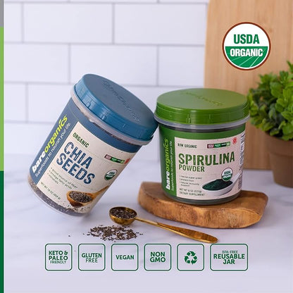 BareOrganics 13132 USDA Organic Raw Spirulina Powder, Whole Food Supplement, Gluten-Free & Non-GMO, 8 Ounce (Pack of 3)