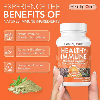 Healthy Immune - Boost Immune Response - Cold - Flu - Illness - Sickness - Virus - Antioxidants - Free Radicals - Builds Immunity - Elderberry - Echinacea - Vitamin C - Zinc - Garlic - 120 Count
