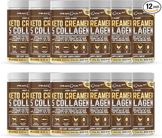 Collagen Keto Coffee Creamer Powder 146.64 oz (Pack of 12), Hydrolyzed Collagen Peptides with Coconut MCT Oil, Magnesium, Unflavored Protein Powder, Sugar Free Coffee Creamer for Smoothies