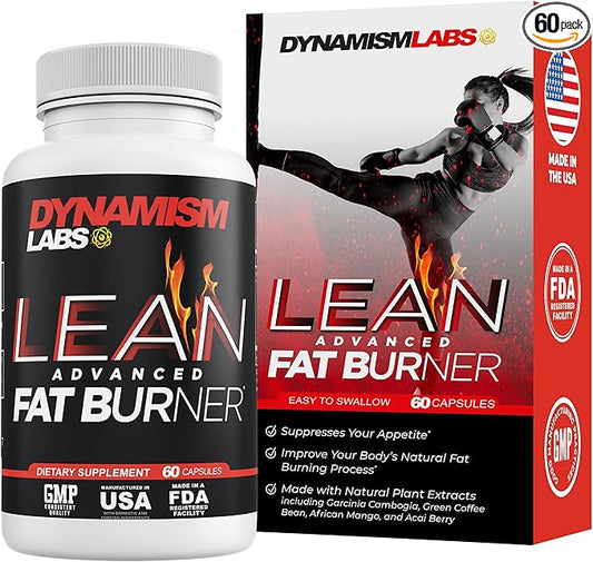 Dynamism Labs Lean Advanced Fat Burner | Garcinia Cambogia Extract, Green Tea Extract, Raspberry Ketone | Made in USA (60 Tablets)