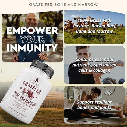 Ancestral Supplements Grass Fed Beef Bone and Marrow Supplement, 3000mg, Skin, Oral Health, and Joint Support Supplement, Promotes Whole-Body Wellness, Non GMO Whole Bone Extract, 180 Capsules