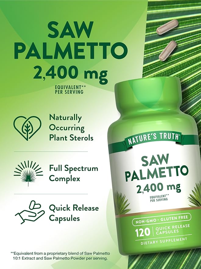 Nature's Truth Saw Palmetto Extract | 2400mg | 120 Capsules | Non-GMO & Gluten Free Supplement