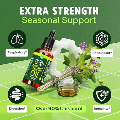 Maju Superfoods Oregano Oil Drops, Potent 90%+ Carvacrol (1 fl Oz) Wild Mediterranean Essential Oil of Oregano Liquid, Aceite de Oregano, Immune and Seasonal Support