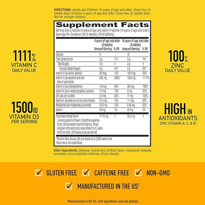 Airborne Vitamin C 1000mg (per Serving) - Citrus Chewable Tablets (116 Count in a Bottle), Gluten-Free Immune Support Supplement, with Vitamins A C E, Zinc, Selenium, Echinacea, Ginger, Antioxidants