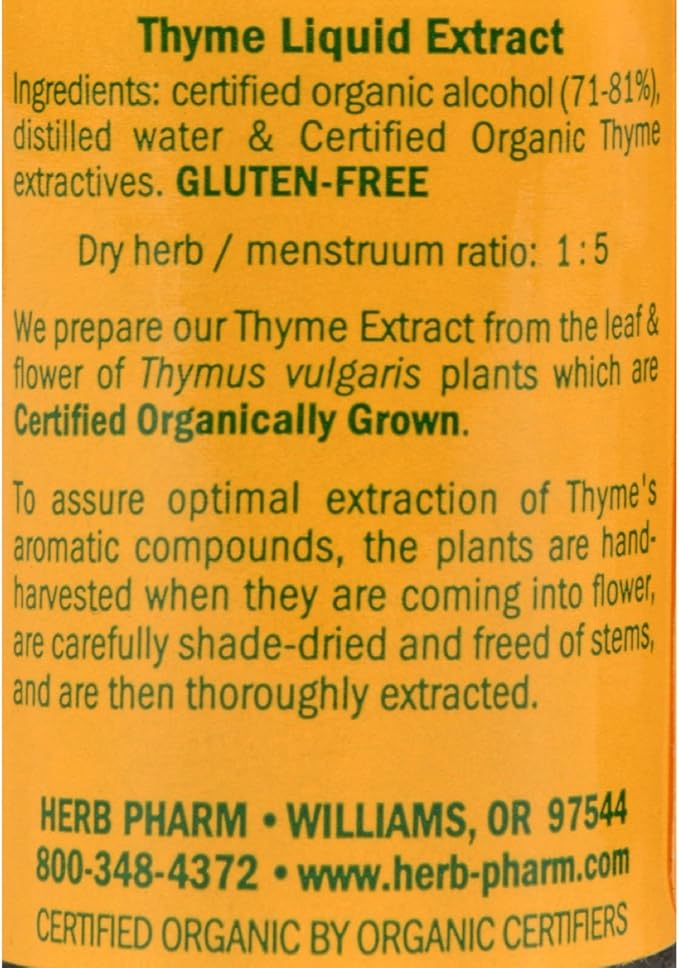 Herb Pharm Certified Organic Thyme Liquid Extract for Respiratory System Support - 1 Ounce (DTHYME01)