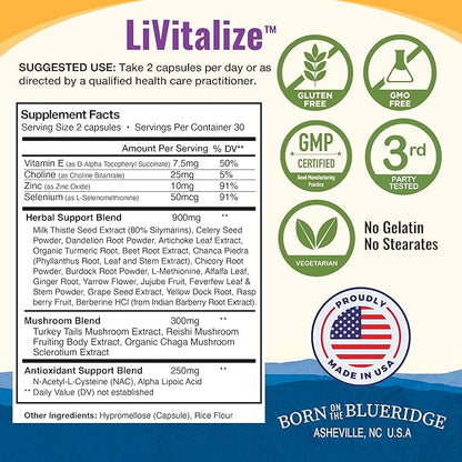 Liver Cleanse Detox & Repair – 28-in-1 Liver Support - Milk Thistle Dandelion NAC Alpha Lipoic Acid Artichoke & Reishi Chaga Turkey Tail Mushroom – Active Liver Health Supplement, 1540mg (60 Capsules)