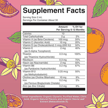 MaryRuth Organics Multivitamin with Iron for Infants | USDA Organic | Liquid Drops for Babies 6-12 Months | Immune Support & Overall Wellness | Vegan | Non-GMO | Gluten Free | 2 Fl Oz