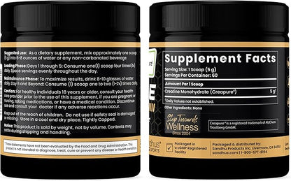 Sandhu's Creapure German Creatine Monohydrate Powder Supplements for Men & Women, Unflavored, 60 Servings, 10.58 Oz, Sport Supplement Supports Lean Muscle Building