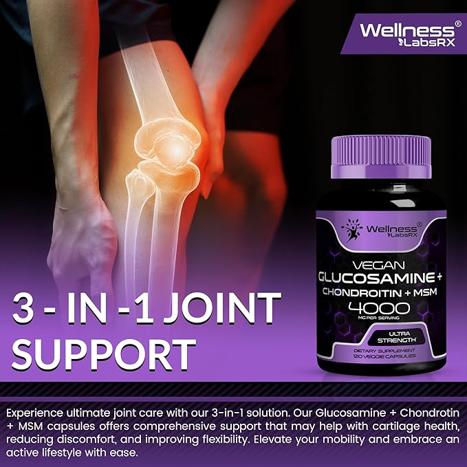 Glucosamine Chondroitin MSM - 4000mg - Joint Support Supplement, Glucosamine Chondroitin Capsules, Helps with Back Pain, Knee Pain Relief, Joint Pain Relief Supplements Triple Strength - 120 Count