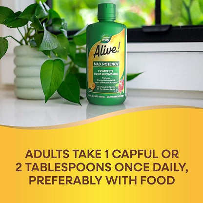 Nature's Way Alive! Max Potency Complete Liquid Multivitamin for Women and Men, Antioxidants Beta Carotene, Vitamins C & E, and Food-Based Blends, Citrus Flavored, 30.4 Fl Oz