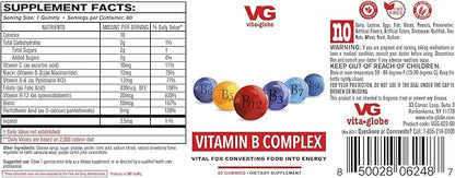 VitaGlobe B Complex Gummy - Strawberry Flavor with Vitamin C, Niacin, B6, B12 & Biotin for Energy, Heart Health and Brain Support, 120 Count (Pack of 2)