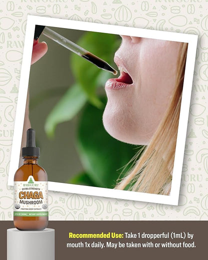 RawGuru Chaga Mushroom Supplement - Vegan Chaga Mushroom Extract with Trace Minerals - Nano-Processed Immunity Boost & Cognitive Supplement Tincture - 60 Servings of Vegan Drops per 60 ml, Pack of 1