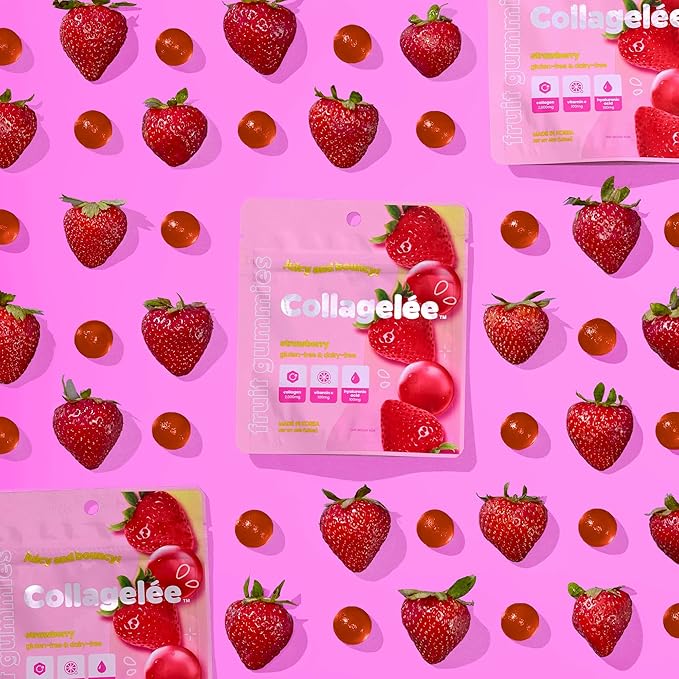 Collagelee Collagen Gummies - Marine Collagen Supplements with Vitamin C, Hyaluronic Acid, & Biotin for Moisturized, Youthful, Plump Skin - Korean Skincare (Strawberry)