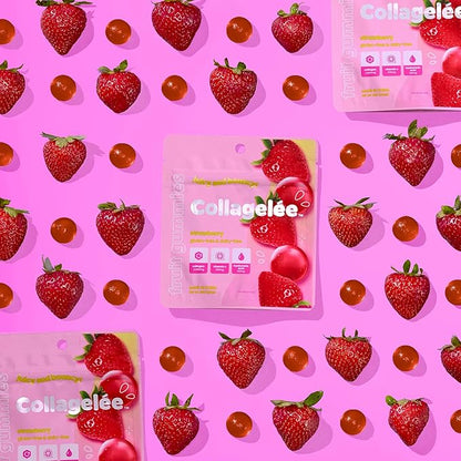 Collagelee Collagen Gummies - Marine Collagen Supplements with Vitamin C, Hyaluronic Acid, & Biotin for Moisturized, Youthful, Plump Skin - Korean Skincare (Strawberry)