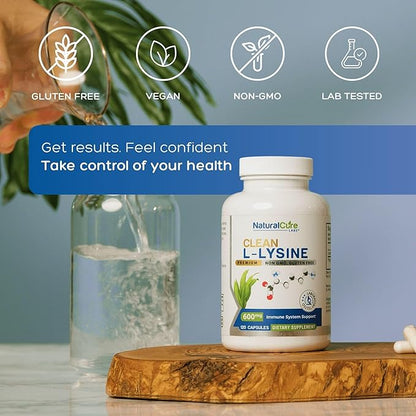 Clean L-Lysine 600mg, 120 Capsules | Vegan, Non-GMO, & Gluten Free