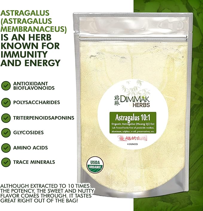 Organic Astragalus 10:1 Extract Powder | Huang Qi Concentrate Granules | Lab Tested, USDA Organic 4oz / 112g by Dimmak Herbs