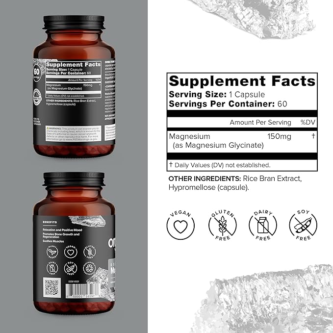 Organifi Essential Magnesium Glycinate Supplement for Bone Support and Muscle Health, 150mg, 60 Vegan Capsules