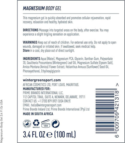 Magnesium Body Gel, Pure Magnesium, Oil, & Arnica Oil, 3.4 Fl Oz (100 ml)