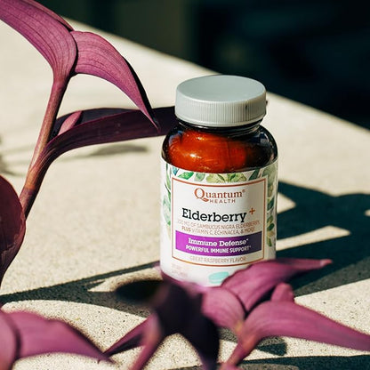 Quantum Health Elderberry+ Lozenges|Raspberry|Provides Powerful Immune Support|Formulated with Echinacea and Vitamin C|36 Count