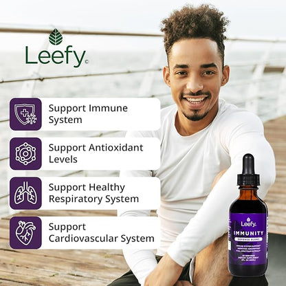 Leefy Organics Immunity Defense Blend - Organic Immune Support Supplement, Fast Absorbing Immunity Supplement, Immune Boosters for Adults, Immune Boost, Immune System Booster, Immunity Boost - 2 Oz