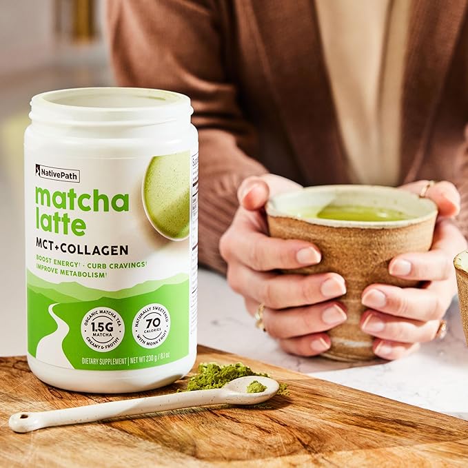 NativePath Collagen Peptides - Hydrolyzed Type 1 & 3 Collagen. Keto & Paleo Grass-Fed Protein Powder for Hair, Skin, Nails, Bones, Joints, Digestion and More - No Gluten or Dairy (Matcha Latte, 230g)