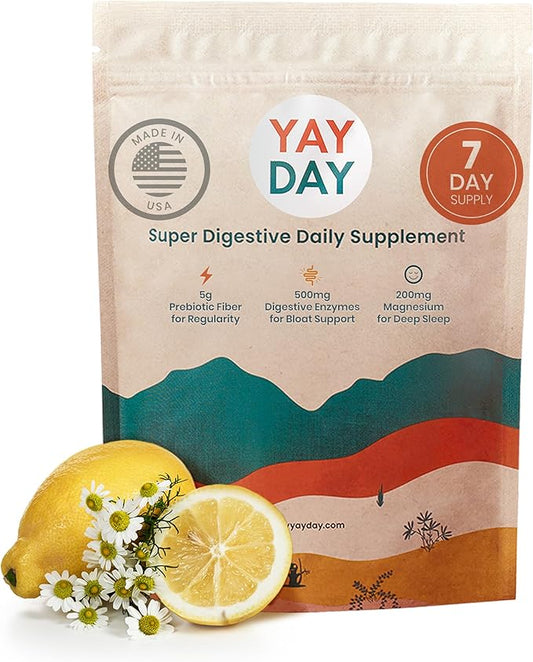 Nighttime Digestive Enzymes Powder & Gut Health Supplement - 500mg of Digestion & Gut Microbiome Support + Prebiotic Fiber & Magnesium Powder for Bloating, Deep Sleep & Regularity - Citrus, 7 Scoops