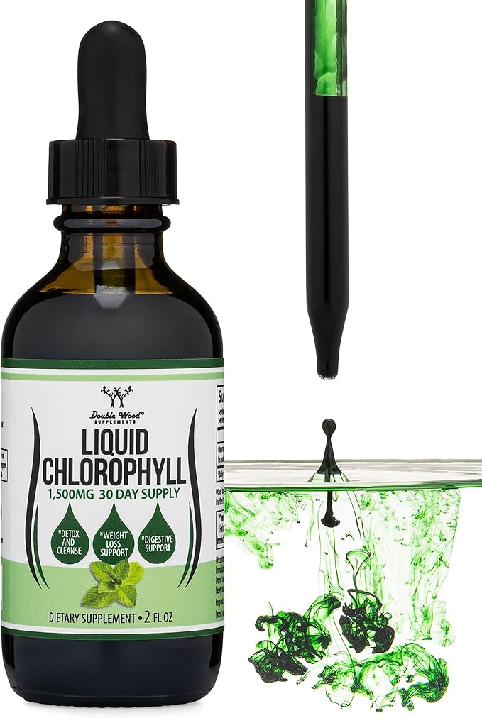 Chlorophyll Liquid Drops - Peppermint Flavored, Vegan Safe (Rich, Full Texture and Taste, Not Watered Down) for Skin Health, and Immune Function (Líquidas de Clorofila) by Double Wood