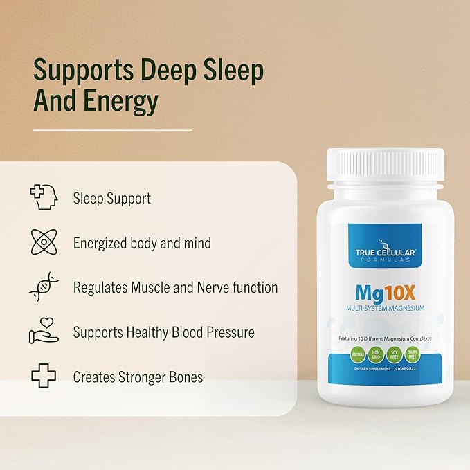 Mg10X Multi-System Magnesium | Supplement to Support Sleep - 60 Capsules | Enhanced Sleep, Immune System & Metabolic Support | Includes Magnesium Glycinate, Citrate and More